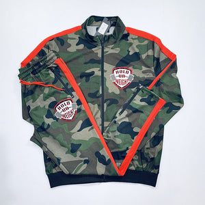 Camouflage and Red Stripe Track Suit Set with Embroidered Logo