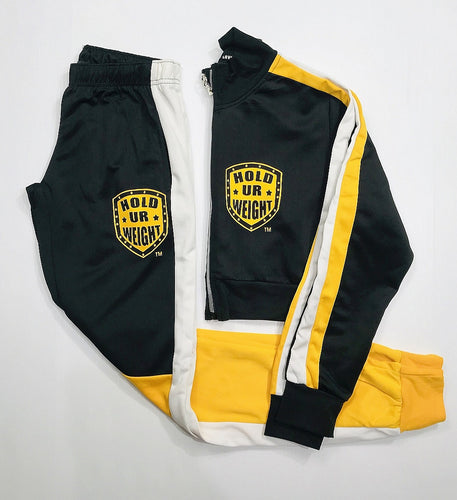 Crop Top Track Suit Set - Black and Yellow
