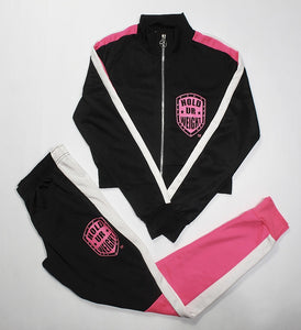 Crop Top Track Suit Set - Hot Pink and Black
