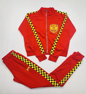 Ladies Track Suit Set - Red and Yellow Checked Stripe