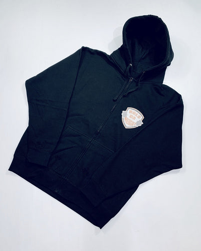 Custom Black Zip Front Hoodie with Embroidered Logo