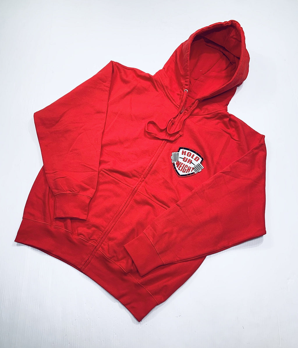 Custom Red Zip Front Hoodie with Embroidered Logo