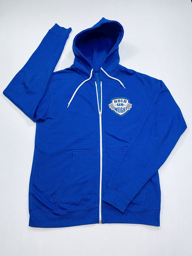 Custom True Royal Blue Zip Front Hoodie with Embroidered Logo