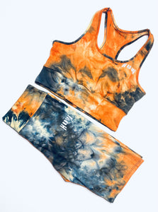 Tie-Dye Orange & Charcoal Workout Set